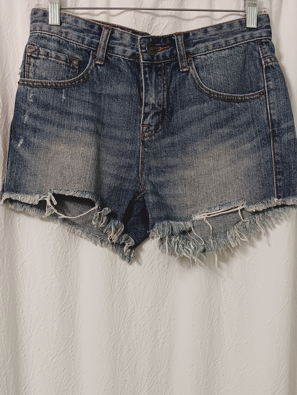 BDG Mid Rise Freja Vintage Fit Distressed Cutoff Shorts - Blue Size 25
